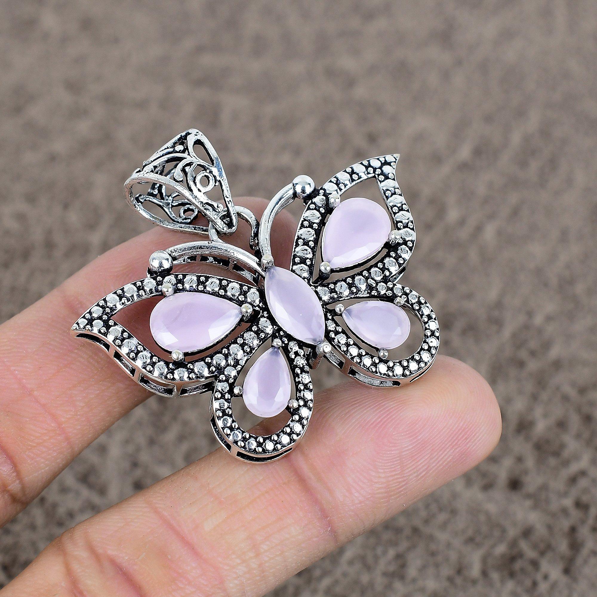 

Pink Chalcedony Gemstone Handmade 925 Sterling Silver Jewelry Pendant 1.65 KKG-89