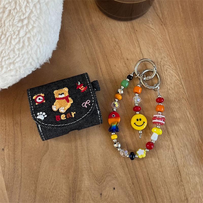 Denim flip embroidery alarm clock bear AirPods 1 generation earphone case for AirPods Pro1 generation