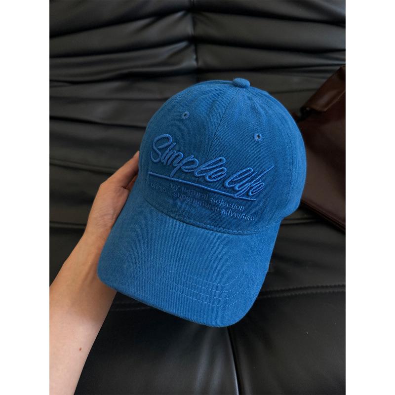 Retro Letter Embroidery Blue Baseball Cap Women S Wide Brim Big Head Circumference Hat Shading Face Small Cap Adjustable