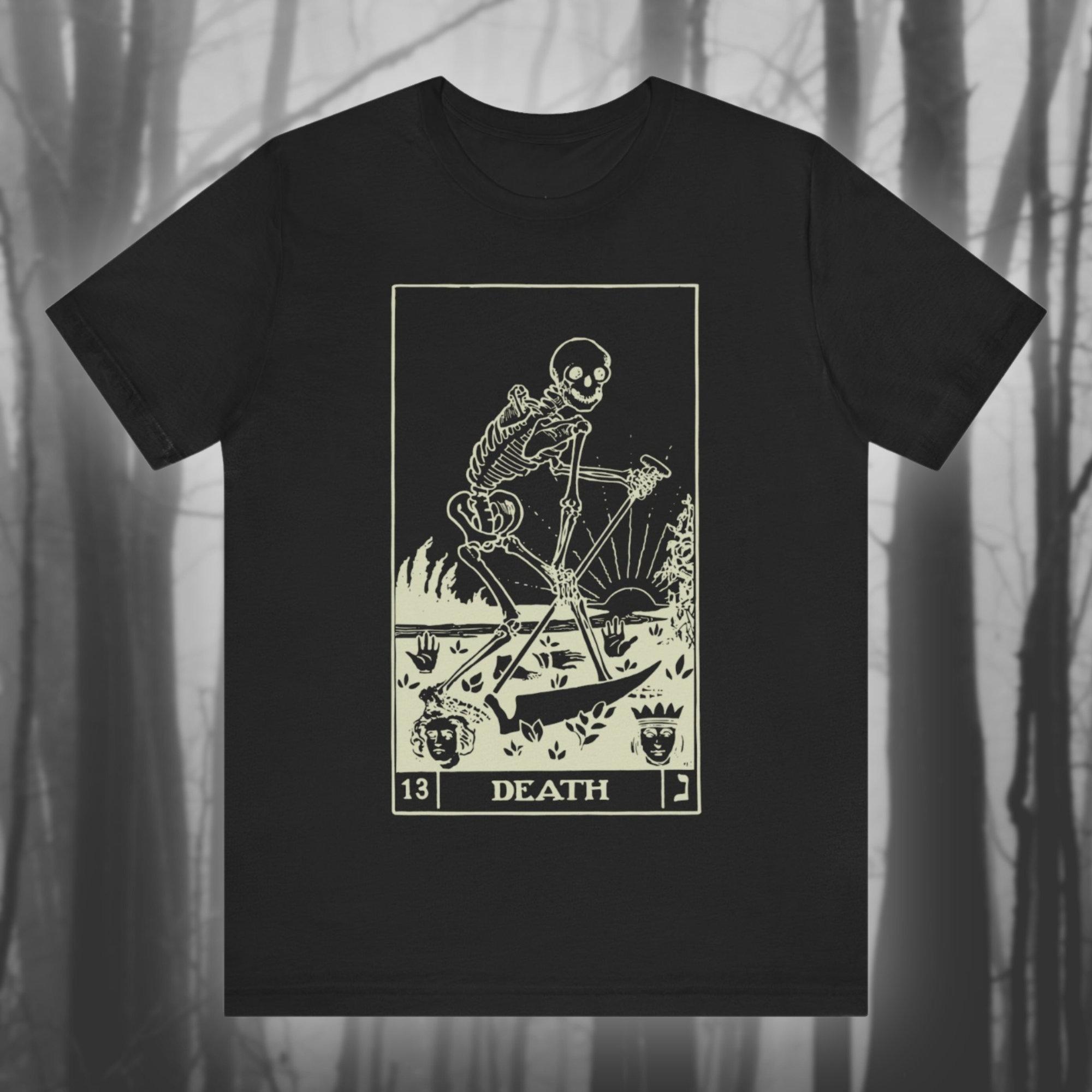 Tarot of Death Scary Dance Shirt Dance of Death T-shirt Scary Skeleton T-shirt Retro Horror Gothic Unisex Short-sleeved T-shirt 4XL
