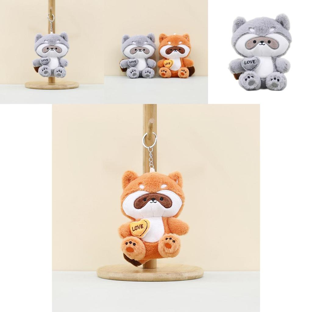 Adorable Orange Raccoon Plush Keychain Cute Stuffed Toy Short Plush Animal Doll