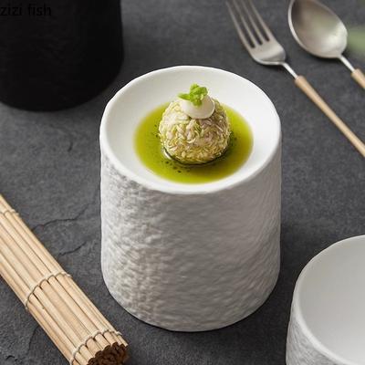 Einfarbige Keramik Steinmuster Zylindrische Platte Kreative Dessert Snackplatte Sushiplatte Hotel Molekularküche Geschirr