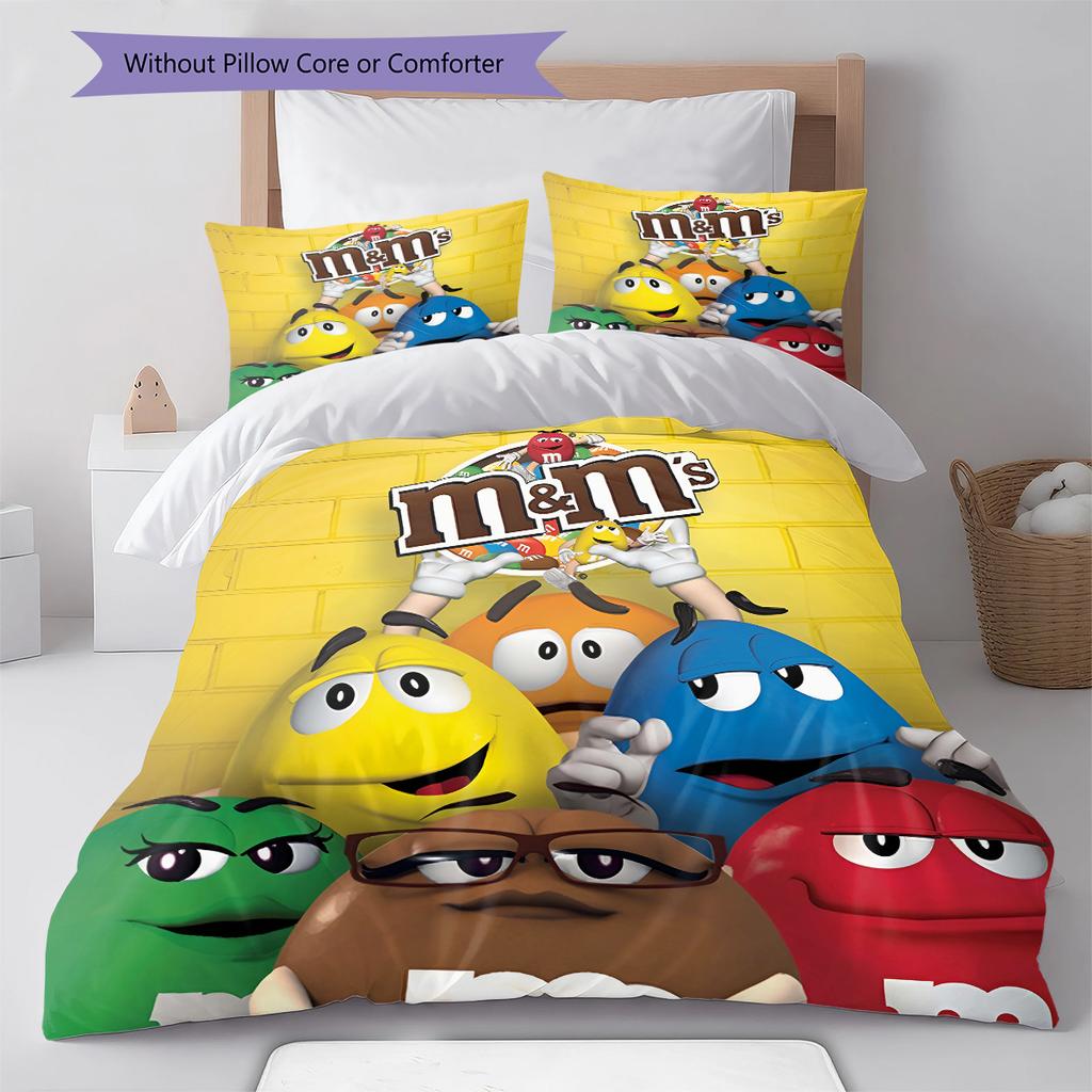 M&M's Muster Bettwäsche, Steppbett Set Bettbezug Kissenbezug Zuhause Geburtstagsgeschenk (1 Bettbezug + 2 Kissenbezüge, ohne Füllung)