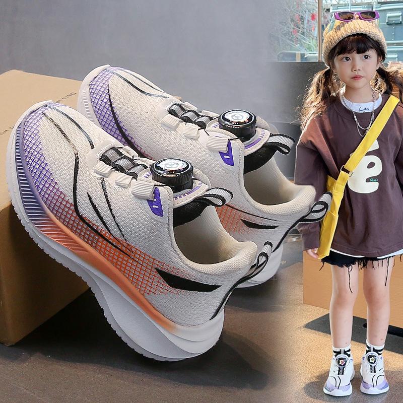 Girls' sports shoes 2025 spring and autumn new fashion knob medium and older children's casual shoes soft sole non-slip children's running shoes