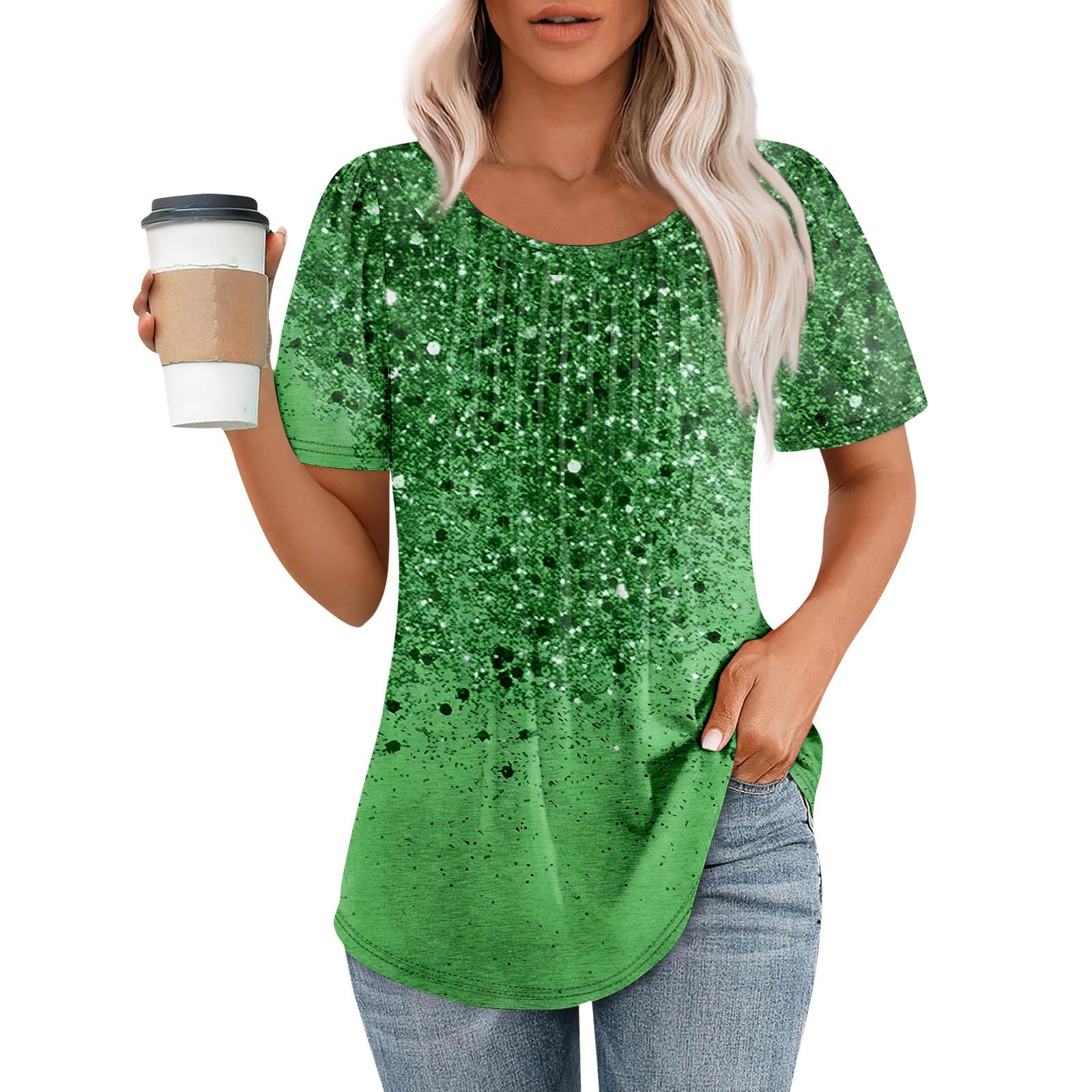 

Женская модная повседневная плиссированная футболка с коротким рукавом с принтом XXXL зелёный