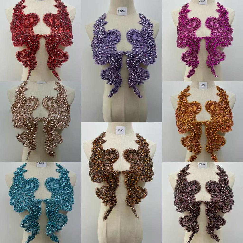 Designer's 3D Lace Floral Crystal Patch Hot-Fix Glass Applique for Tight Dress with Loose Rhinestones