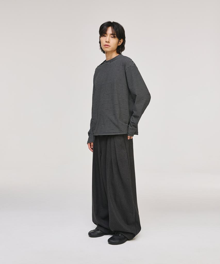 SIGNATURE Reverse Three-Tuck Baggy Slacks [Gray]