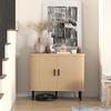 Buffet HOMCOM meuble de rangement avec portes coulissantes à lattes, armoire de cuisine avec pieds en acier, ton chêne