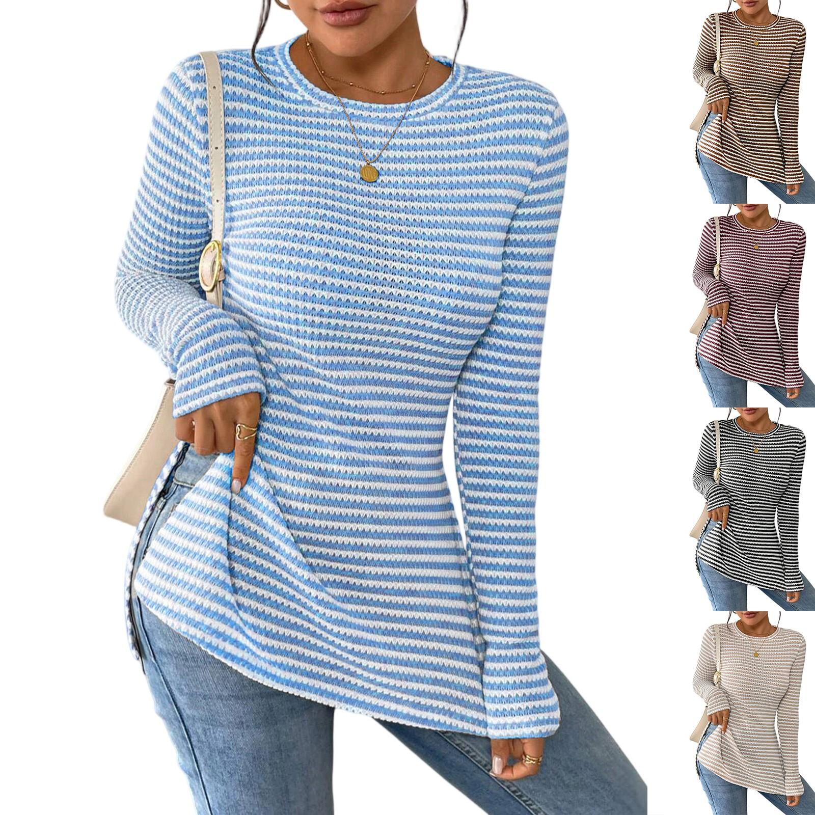

Women s Fashion Round Neck Slit Long Sleeve Solid Color Top XL кавовий