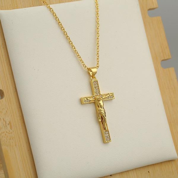 Vintage Jesus Cross Pendant Copper 
