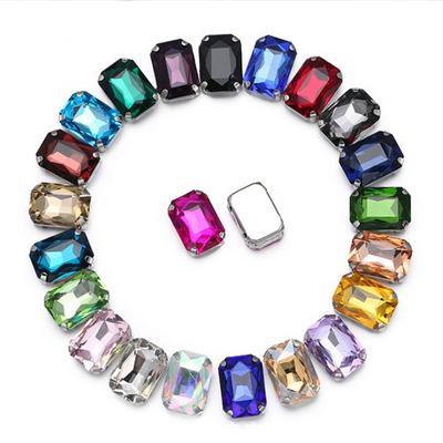 Forme carrée en verre avec griffe cousue sur pierre de cristal, Strass diamant, boucle de Base en métal pour la décoration de vêtements, 20 pièces