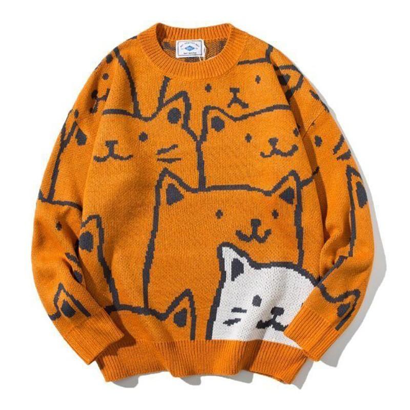 Y2k Vintage Sweater Men Winter Cartoon Loose Knitted Sweater Japanese Harajuku Hip Hop Streetwear Women Knitwear Pullovers