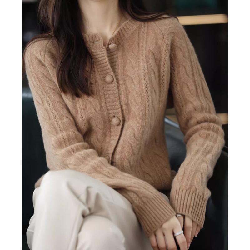 Cardigan Tricoté torsadé pour femme Court ample Automne Nouvelle Collection