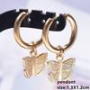 Gold Color Animal Pendant Earring Cute Sea Turtle Fish Tail Crab Stainless Steel Hoop Earrings for Women Men Accessories Jewelry