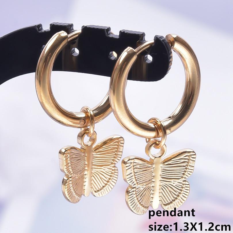 Gold Color Animal Pendant Earring Cute Sea Turtle Fish Tail Crab Stainless Steel Hoop Earrings for Women Men Accessories Jewelry