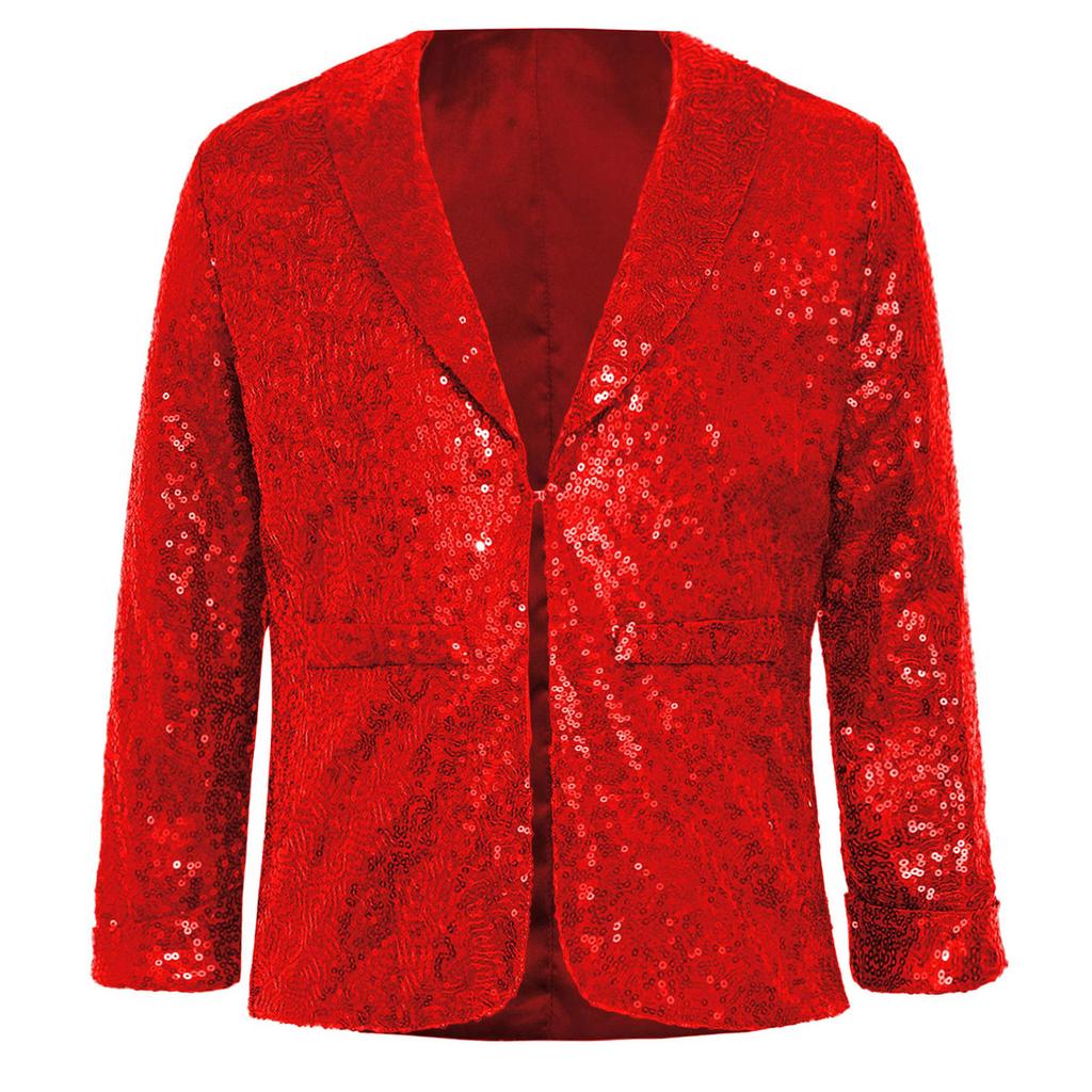 Kids Unisex Christmas Coat Shiny Sequins Lapel Collar Long Sleeve Jacket Latin Jazz Disco Dance Costume