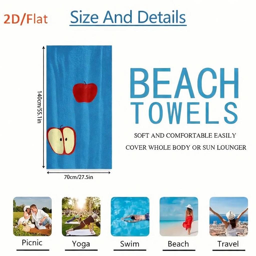 Apple Slice Red Apple Beach Towel, Hand Painted Design Microfiber Quick Dry Absorbent Soft for Beach Vacation Outdoor