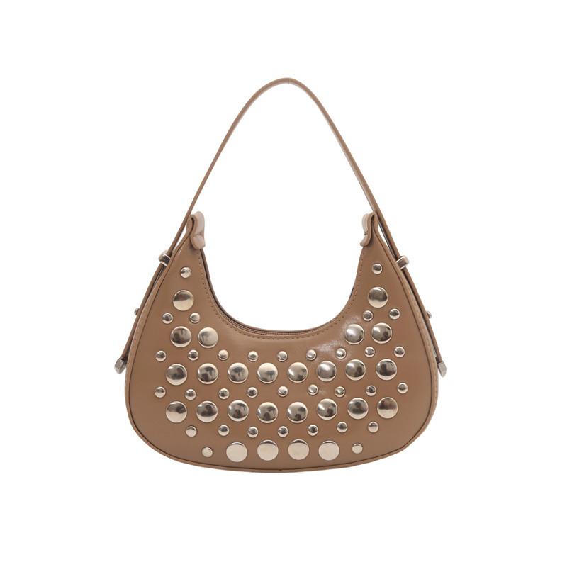Crescent Pu Leather Bag High Quality Rivet Hobo Shoulder Bag Mini Handbag Adjustable Punk Bag For Dates Shopping Daily Use