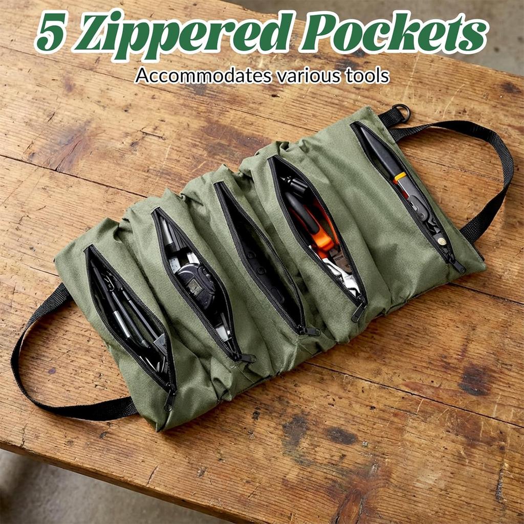 1pc Heavy-Duty Roll-Up Tool Bag for Professionals, Multi-Pocket Oxford Fabric Organizer for Mechanics, Electricians, Plumbers
