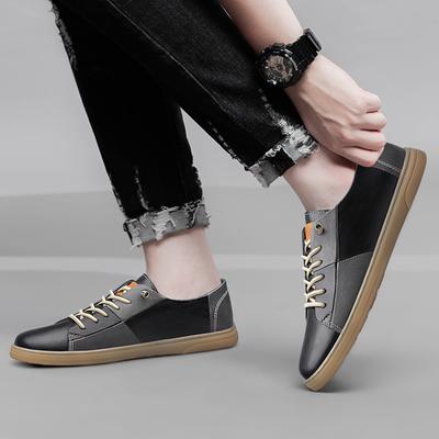 Herrenschuhe Kariert Kontrastierender Stil 2024 Neuer Trend Vielseitige Herren Freizeitschuhe Leder Weiche Sohle Atmungsaktive Schnürschuhe