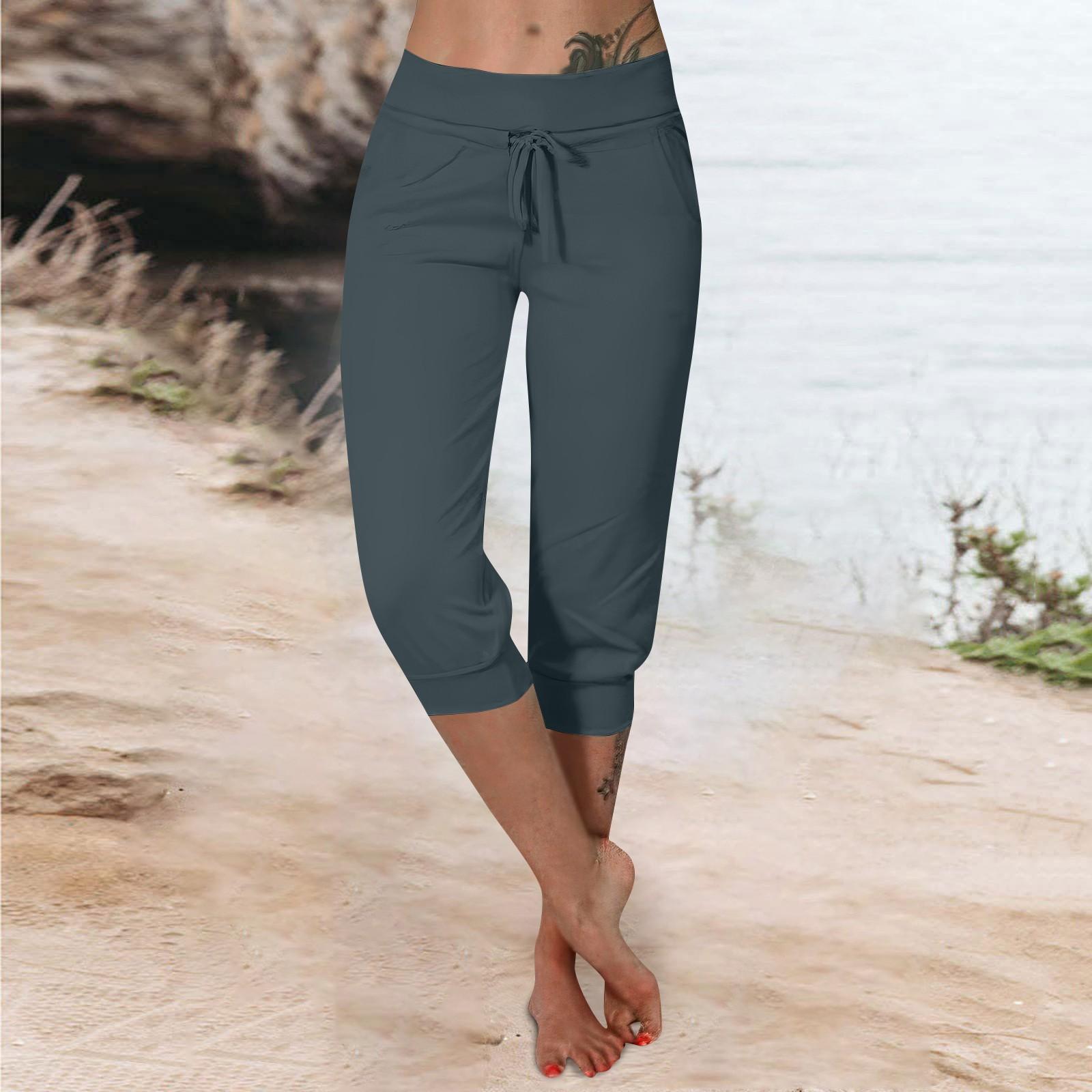 

Штани для жінок, укорочені шорти для жінок, нові літні повсякденні еластичні модні повсякденні штани L