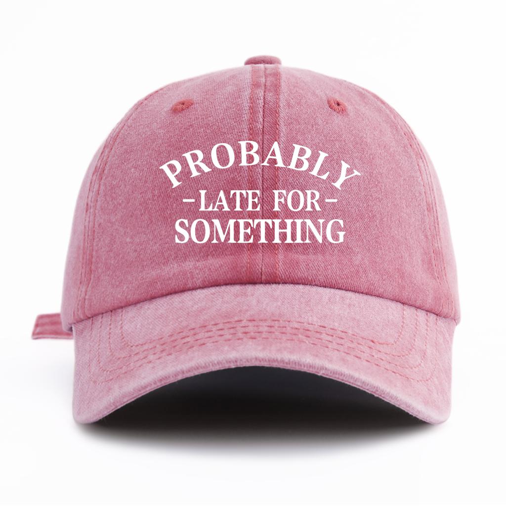 1pc LATE FOR S*THING Print Washed Baseball Cap for Adults,Minimalist Retro Style Casual Soft Adjustable Dad Hat, Perfect As Gift