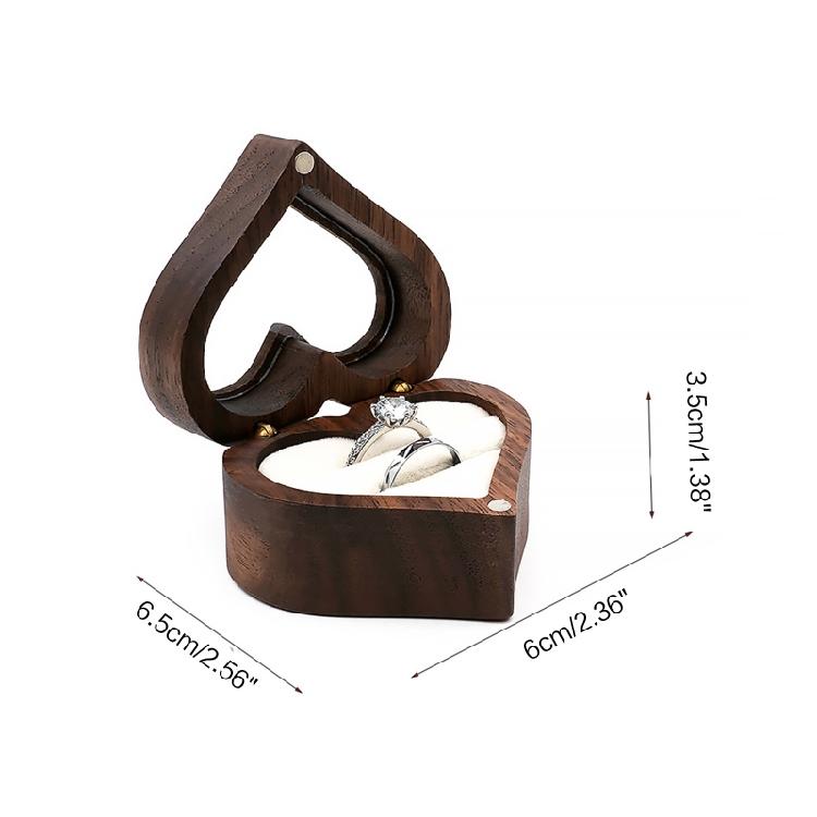 Heart-shaped Solid Wood Ring Box Velvet Soft Inner Bag Jewelry Storage Bag