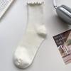 Milky White Mid-calf Socks, Children's Pile-up Socks, Ballet-style, Sweat-absorbing, Polka-dot, Earflap Design, Maternity Socks