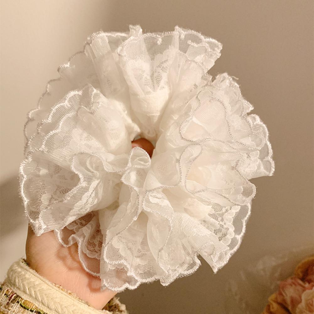 Sweet Large Lace Hair Tie Elastic Exaggerated Hair Ring Creative Plaid Scrunchies  Girls