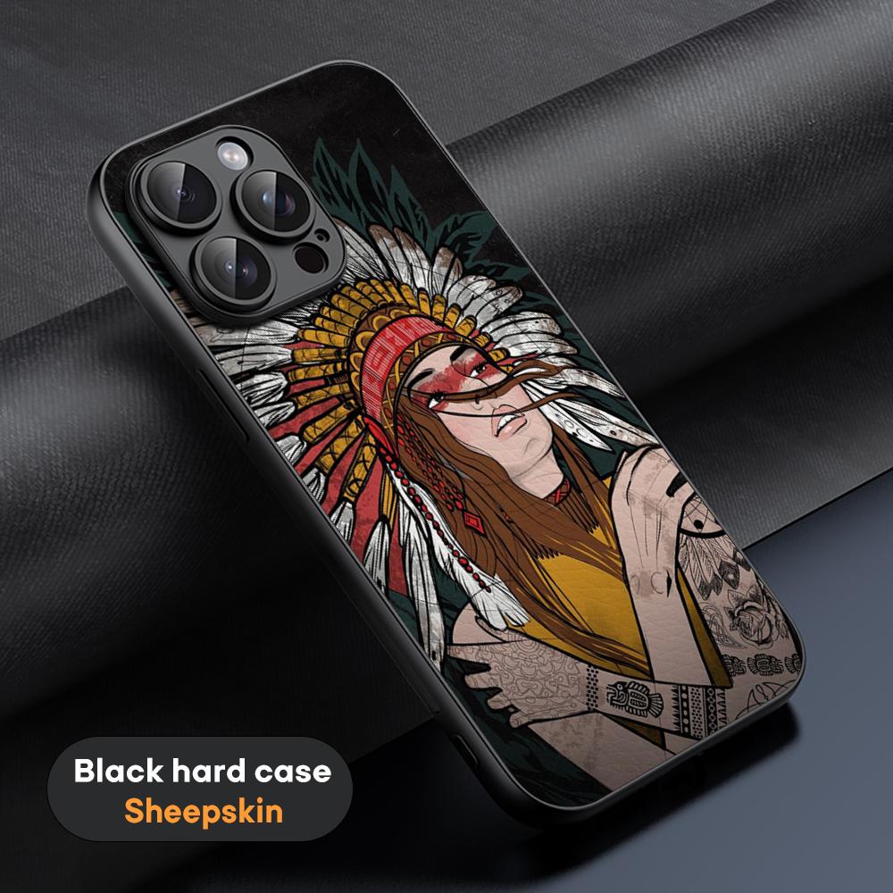 Indian Retro Luxury Fashion Pattern Design Phone Case For iPhone 16 15 14 13 12 11 Plus Pro Max Black Hard Case Sheepskin