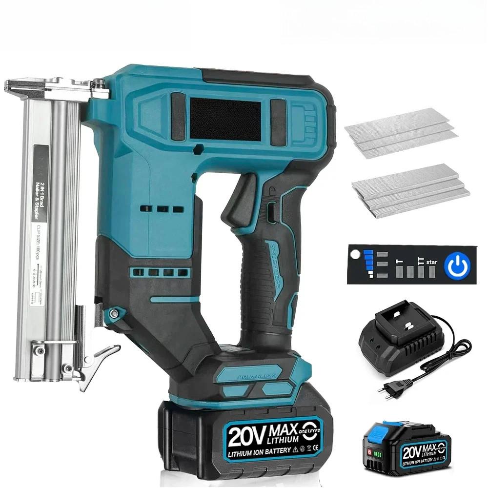 2 In 1 Brushless Electric Air Nail Gun Cordless Portable Nailer Stapler Framing U-shape Nail Woodworking Power Tools