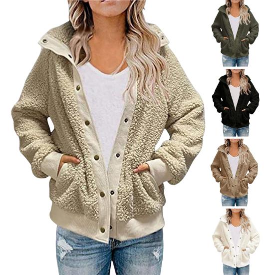 

Женское зимнее пальто, однотонное однобортное пальто с отложным воротником и карманами, теплое плюшевое женское осеннее пальто больших размеров, женская одежда