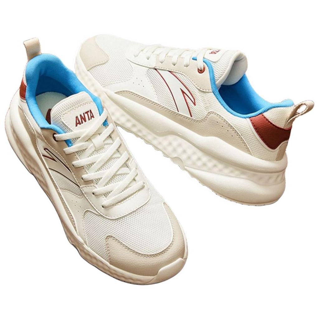Anta Unrestrained Series Comfortable Simple Non-Slip Breathable Lightweight Low-Top Casual Shoes Men Sneaker White Red 912448816-2