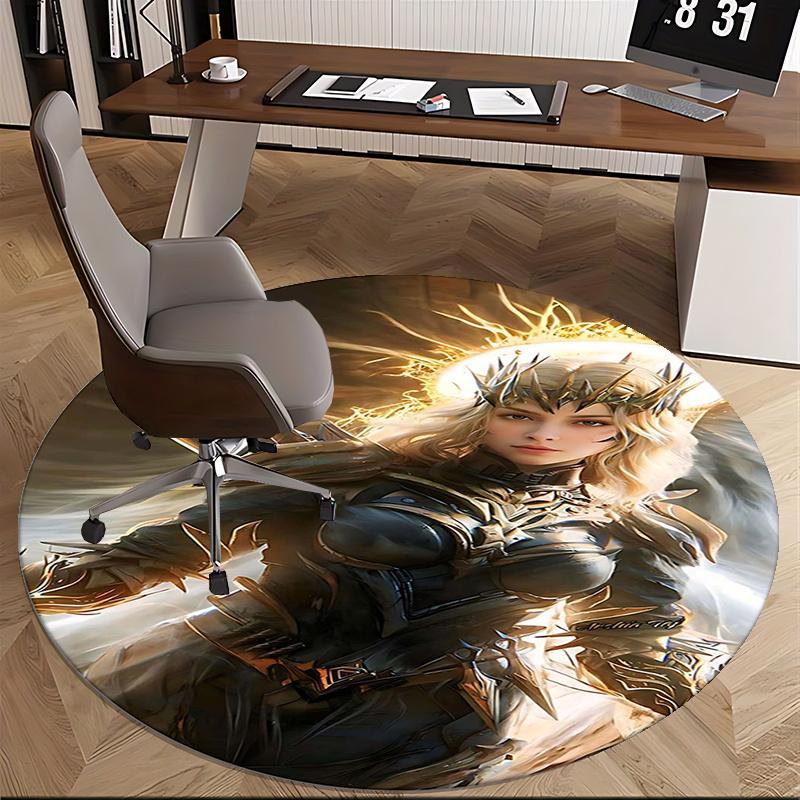 Fantasy Warrior Armor,Mythical Crown Design Chair mat Round Rug Office carpet, Machine Washable, Non slip, Suitable for Living Rooms, Bedrooms