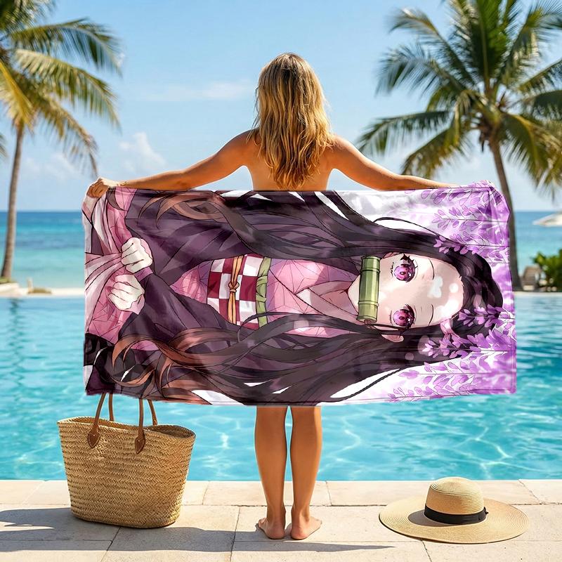 Tanjirou Nezuko Fashion Beach Towel: Ideal for Summer Adventures Soft, absorbent and quick drying suitable for swimming and bathing