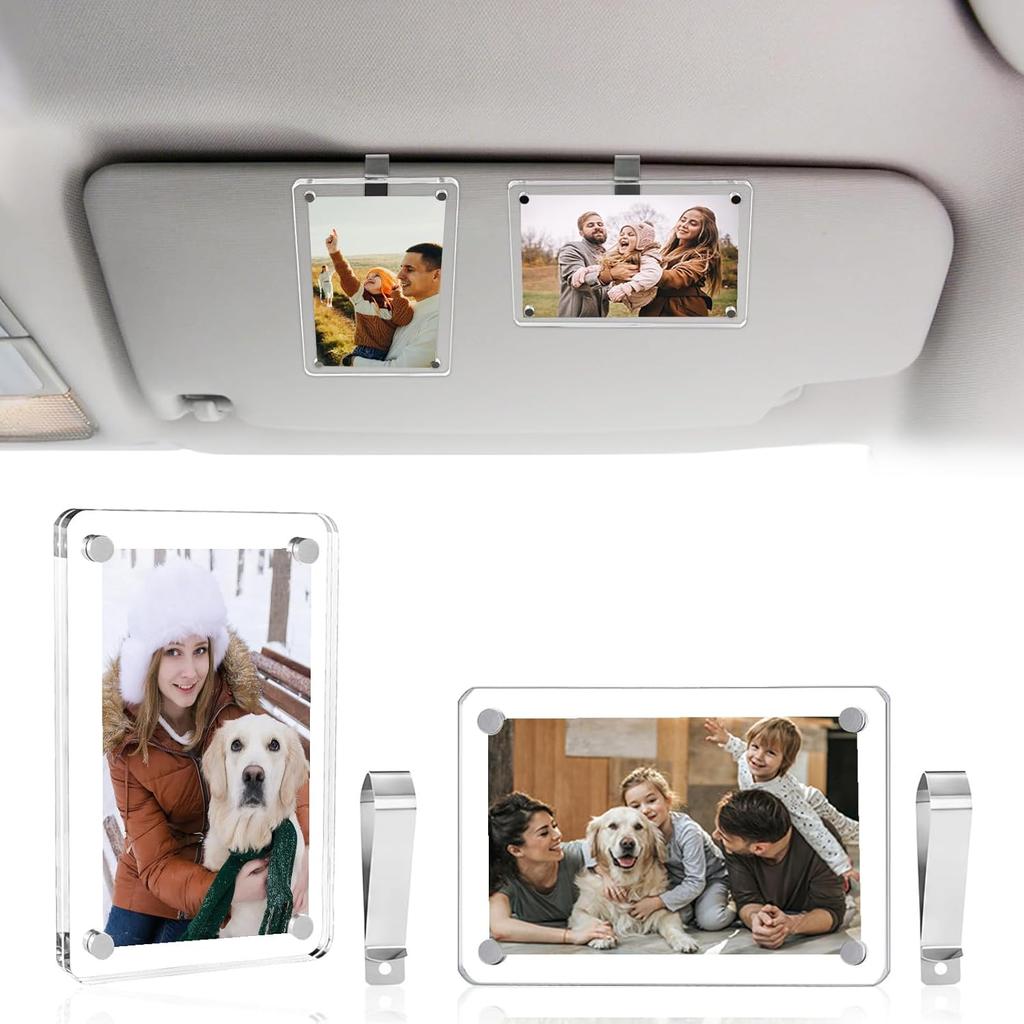Car Visor Photo Clip, Acrylic Magnetic Personalized Car Visor Clip Photo Frame, Sun Visor Picture Holder, Car Accessories for Women Men, Fathers Day