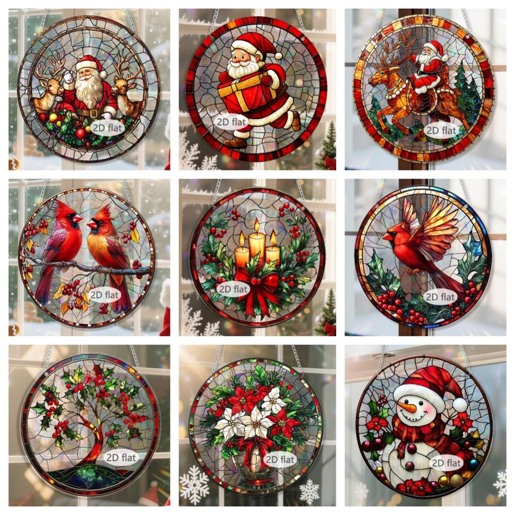 Claus Riding An Elk 2D Acrylic Color Film Color Hanging Window Decoration Porch Decoration