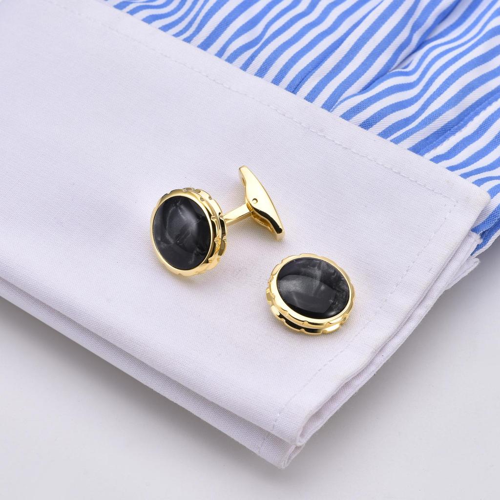 Double Layer 3D Carved Black Amber French Cufflinks for Men's Suit Shirt E18.