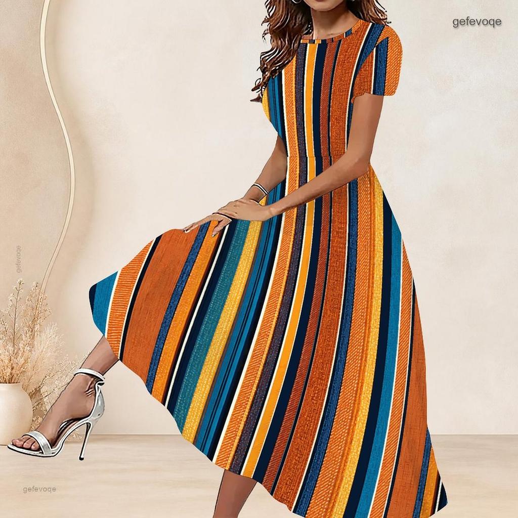 Women Plus Size White Printed Round Neck Short Sleeve Gathered Waist A Line Long Dress