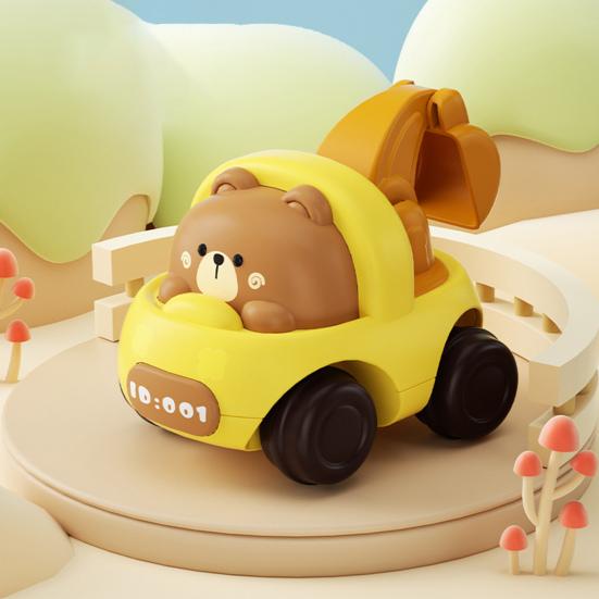 Toddler Car Toy No Battery Required Cartoon Animal Shape Four-wheel Inertia Drive Forward Excavator Car Model Toy