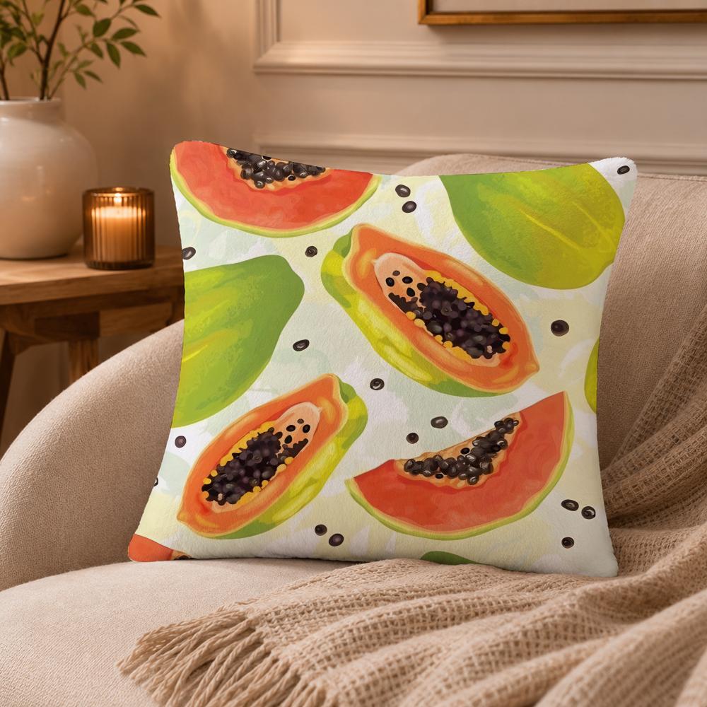 Papaya illustration Cushion Cover Anti-dustmite Pillowcase Invisible zipper silky short plush Sofa cushion cover
