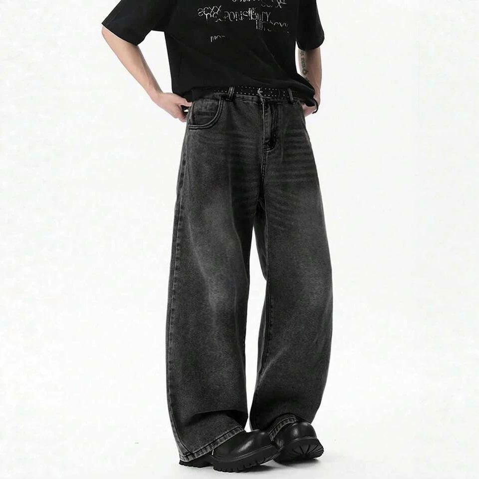 American washed retro cleanfit straight jeans men's trendy brand loose autumn straight mopping long pants