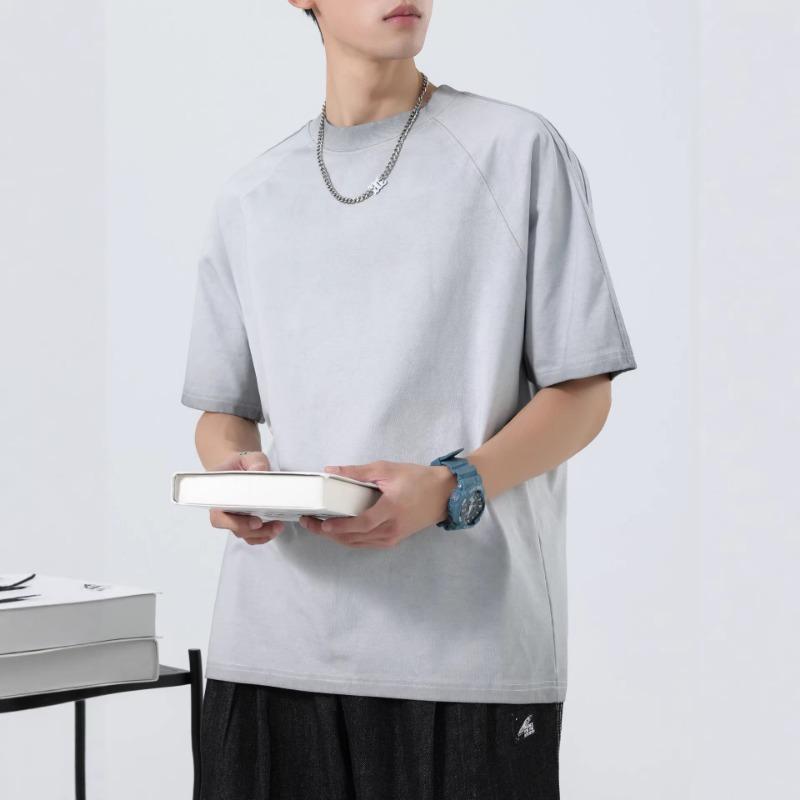 Men Crew Neck Raglan Short Sleeve T Shirt Washed Vintage Loose Fit Casual Daily Tops