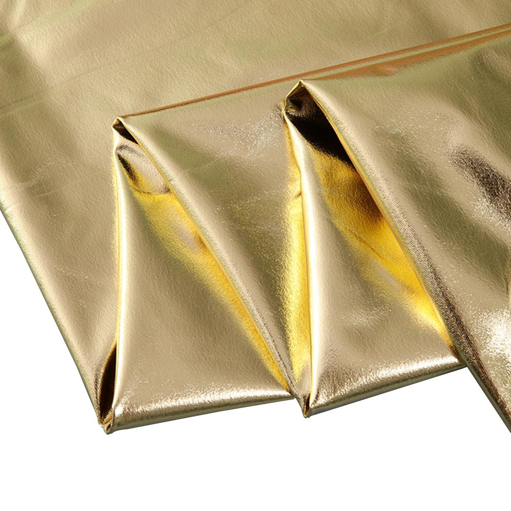 59in x 19in Stretch Shiny Gold Foil Bronzing Spandex Fabric Glossy Material for DIY Stage Cosplay Costume Dress Background Decor