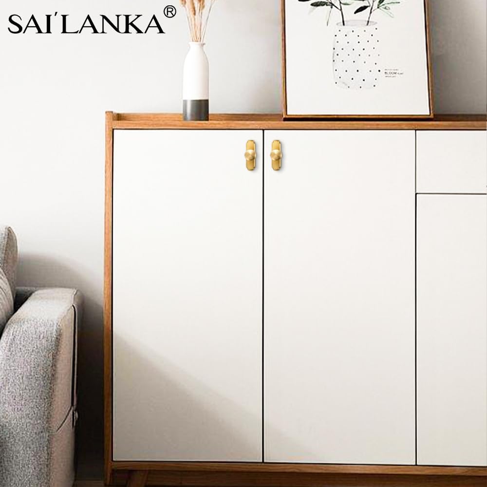 2 Pack 1-1/5 inch Kitchen Cabinet Knobs Pulls Drawer Knobs Brass Vintage Dresser Cupboard Hardware Pulls Knobs Handle, Brushed Brass