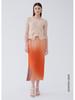 2025 Gradient A-Line Midi Skirt: High-Waisted, Fish Scale Print, Pleated Design