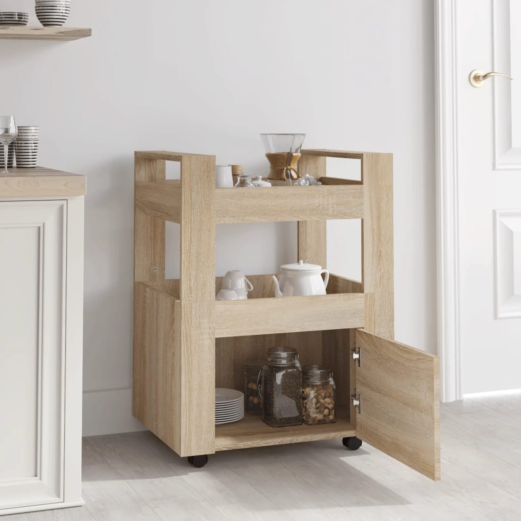 Kitchen Trolley Sonoma Oak Finish 60 X 45 X 80 Cm Engineered Wood