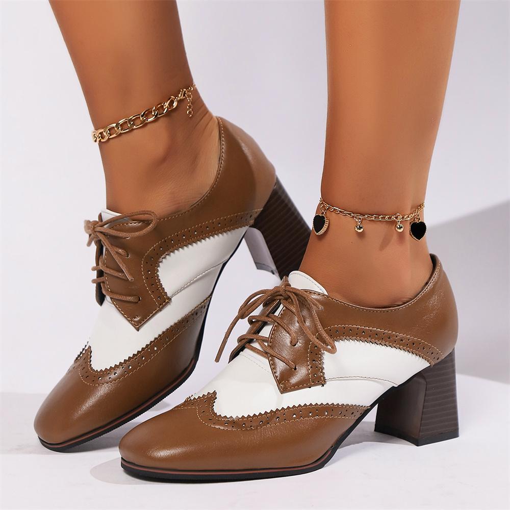 Fashion 2025 Autumn Women Oxford Lace Up Shoes Vintage Round Toe Women Ankle Boots England Style high heels Ladies Chaussure femme 35-43