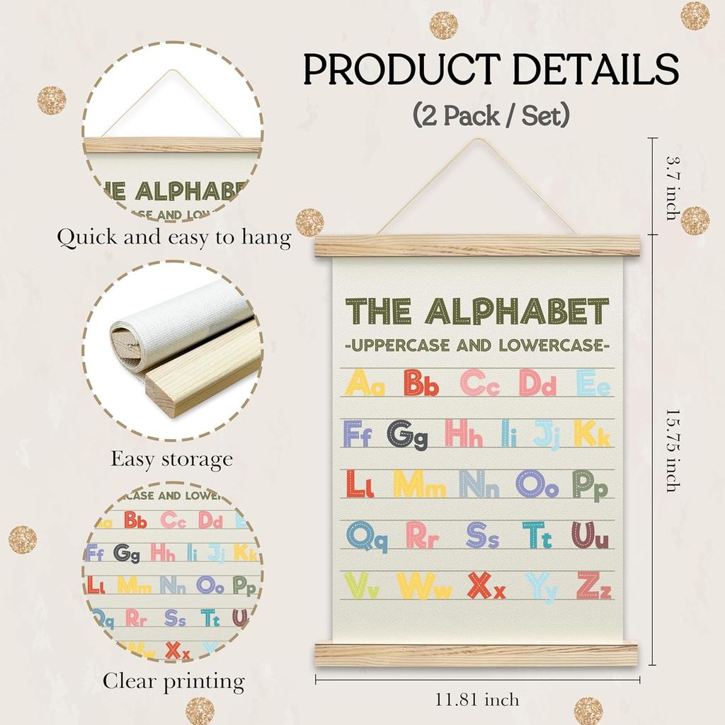 QUDNCR Alphabet Chart And Number Poster Hanger Frame, Educational Wall Art For Classroom Homeschool, Learning Posters For Kids Toddlers, Nursery