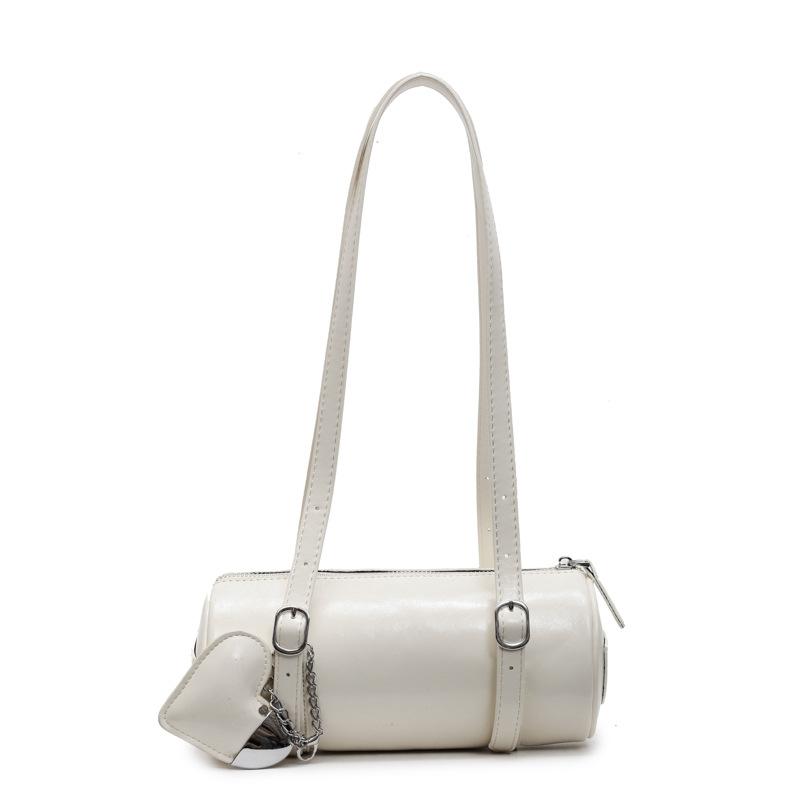 Simple oil wax leather portable cylinder bag niche design casual versatile shoulder pillow bag women